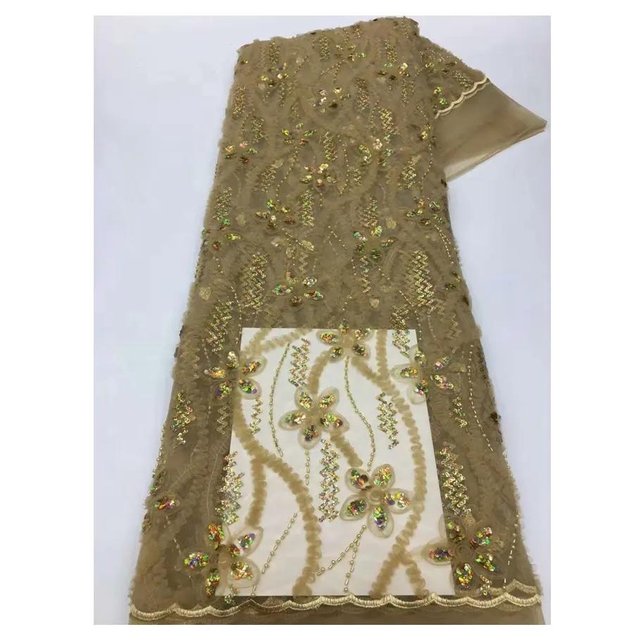 Cangkang sulaman khusus payet terbaru dengan tabung manik panjang dan kain renda manik gelembung bulat untuk pakaian wanita