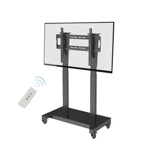 Motorized TV Mount Metal Height Adjustable Best Heavy Duty Rolling TV Cart With Wheels Movable Remote Control Mobile TV Stand