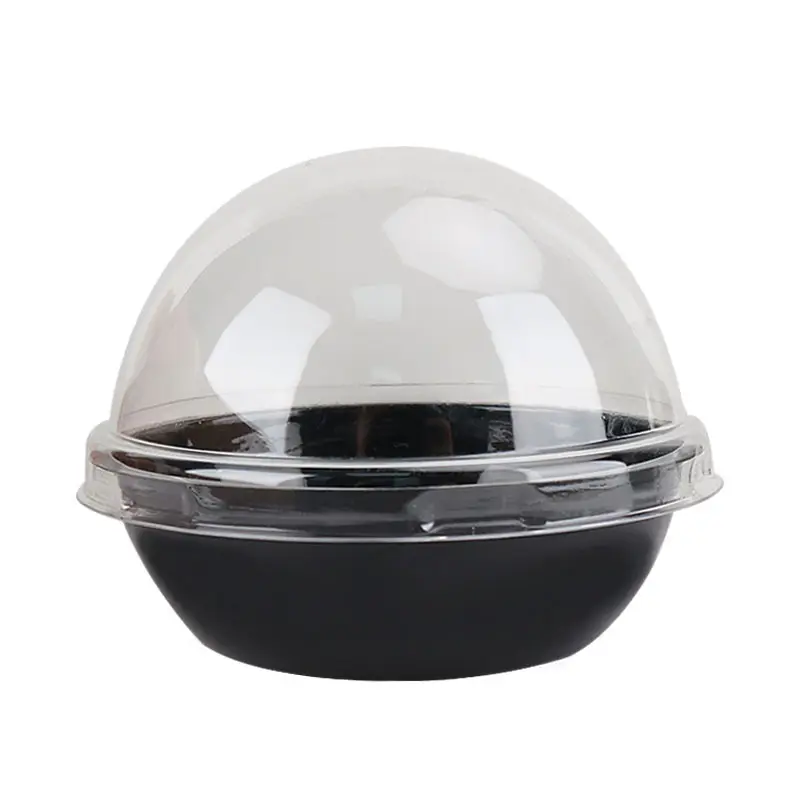 Emballage plateau noir créatif avec couvercles transparents boîte à gâteau ronde Dessert Mousse boule en plastique nouveau produit vente en gros Mini mignon