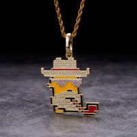 Pendentif en argent 925 Hip Hop Père Noël personnalisé NFT dessin animé en zircon avec placage or/rhodium - Cadeau