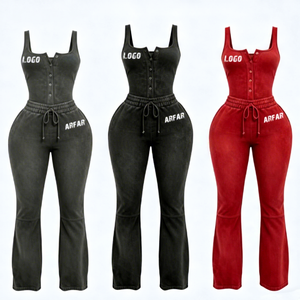 Set Abbigliamento Y2k per <span class=keywords><strong>Donna</strong></span>, Top Senza Maniche <span class=keywords><strong>con</strong></span> Bottoni Frontali e <span class=keywords><strong>Pantaloni</strong></span> <span class=keywords><strong>con</strong></span> Coulisse, Stile Vintage e Streetwear - Product Image 1