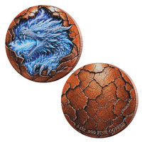 Pièce de monnaie en cuivre pur 999 de 5 onces, Dragon de la Glace et du Feu en roche craquelée, Relief 3D, Dragon de la Mythologie et de la Fantaisie, Pièce de monnaie imprimée en couleur de 5 oz dans une capsule