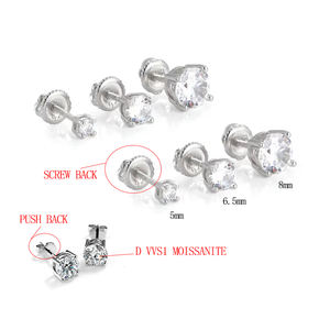 Boucles d'oreilles Cadermay Moissanite 0.5ct 1ct 2ct boucles d'oreilles en diamant <span class=keywords><strong>4</strong></span> Prons vis/Push Back synthèse Moissanite Solitaire Stud avec GRA - Product Image 2