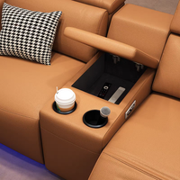 Canapé inclinable électrique en cuir véritable pour salon, cinéma maison, avec console et table basse – Projet Villa de Luxe