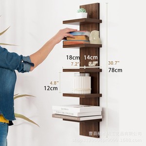 <b>Wall</b> <b>Mounted</b> Multi Layer Storage Rack 5 Tier Solid Wood Brown For Living Room Bedroom Bathroom Display <b>Shelf</b> - Product Image 3