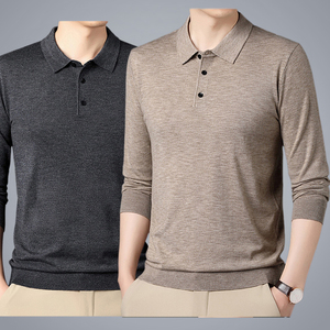 Autunno inverno esplosioni di <span class=keywords><strong>lana</strong></span> da <span class=keywords><strong>uomo</strong></span> per maglione <span class=keywords><strong>Polo</strong></span> tinta unita bavero lavorato a maglia camicia a fondo sottile formale per papà di mezza età - Product Image 1