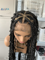 LD032 Perruque tressée triangulaire en dentelle complète faite à la main pour femmes, style bohème, locs synthétiques papillon avec 360 °   Cheveux de bébé en stock