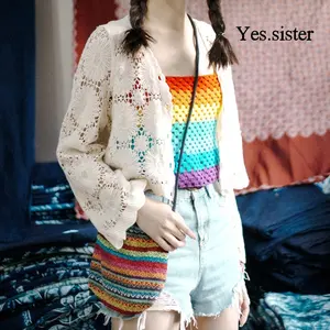 Sí. Sister Tejidos A Hippie Crochet Halter para mujer Tank Ladies Knit Cropped Vest Hippie Cotton Crop Top para mujer