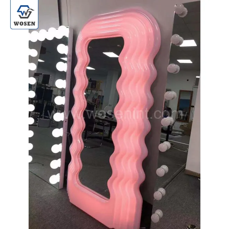 WOSEN mirror Makeup Factory Wavy Wave Floor Dresser Full Length Makeup Mirror With Led Light Color