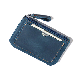Portafoglio Minimalista Vintage in Vera Pelle di Vacchetta Blu per <span class=keywords><strong>Uomo</strong></span> con Portamonete con Cerniera e Tasca Frontale Sottile Porta Carte - Product Image 5