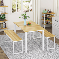 Ensemble de table à manger rustique et moderne en bois de chêne recyclé, pin, meubles de cuisine avec deux bancs pour le bureau, la chambre d'hôtel et l'entrée.