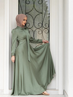 Robe maxi élégante en satin de polyester 2023 à manches longues, vêtements arabes islamiques modestes pour femmes, robe du Moyen-Orient, abaya musulmane