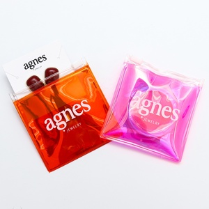 Luxury Shinny PVC pink Brown Hologram 8x8cm Plastic Zipper Bag with logo Print Jewelry Earring Necklace Storage Packaging Pouch - Product Image 2