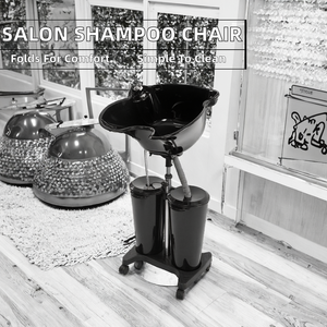 Portable Foldable <b>Shampoo</b> <b>Chair</b> with Basin - Black Plastic Hair Washing Station for Salon - Product Image 4