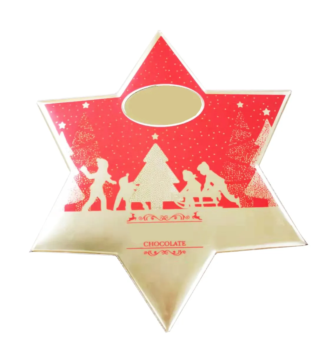 Altın OEM karton kağıt ambalaj noel hediyesi yıldız şekli kutusu çikolata şeker