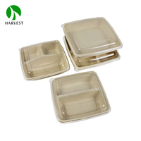 Boîte à lunch en pulpe de canne à sucre Bagasse 8x8 pouces à 2 compartiments avec couvercle