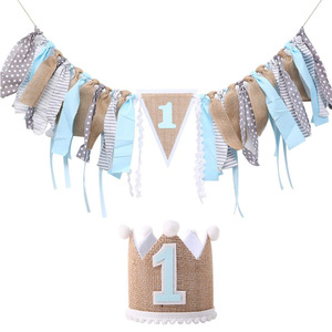 DAMAI fête d'anniversaire décoration ensemble pour filles et garçons <span class=keywords><strong>chaise</strong></span> haute bannière chapeau gâteau Topper bébé <span class=keywords><strong>1er</strong></span> anniversaire fête décorations - Product Image 3