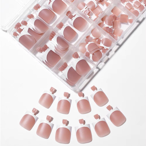 LOGO OEM 150 pièces Faux ongles d'orteil à presser, faits main, rose naturel, marron, formes larges, avec guide - Product Image 1