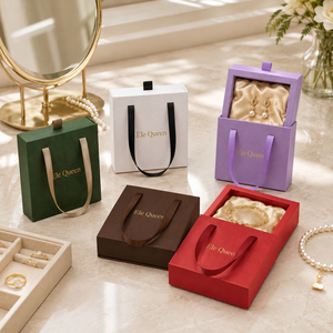 Wholesale Custom Logo Square Luxurious Drawer Jewelry Box with Ribbon Handle Rigid Cardboard Satin Lined Gift Packaging Box - Product Image 1