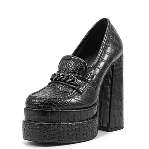 Large Size 45 Women Snake Print Wide Fit <b>Shoes</b> High Chunky Heels on Chain Decor Sandals Double Platform Square Toe Pumps - Product Image 2