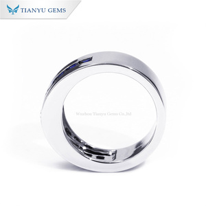 티안유 젬스 14k 진짜 금반지 남성용 5.5mm VVS 프린세스 컷 모이사나이트 3mm 랩그로운 블루 사파이어 두꺼운 솔리드 골드 반지 - Product Image 3