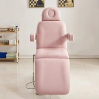 Muebles Modernos para Salón de Belleza, Camilla de Extensión de Pestañas Rosa, Lujosa Camilla de Masaje Facial Eléctrica de 3 Motores con Taburete
