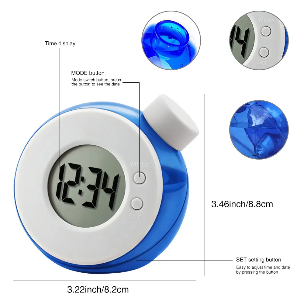 Water Powered Table Clock Children's Digital alarm clock Smart Water Element Mute Calendar Digital watch Home Decor Kids Gifts