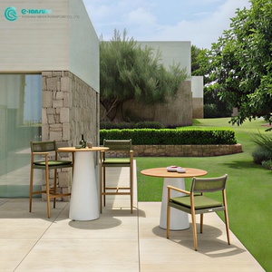 Meubles de jardin de style rétro, chaise de <span class=keywords><strong>bar</strong></span> <span class=keywords><strong>en</strong></span> <span class=keywords><strong>teck</strong></span> avec cadre <span class=keywords><strong>en</strong></span> bois, table de <span class=keywords><strong>bar</strong></span> ronde <span class=keywords><strong>en</strong></span> bois avec chaise haute <span class=keywords><strong>en</strong></span> corde tressée pour bistro - Product Image 3
