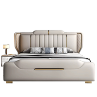 Schlichtes Design Komfortables Modernes Leder-Kiefernholz-Bettgestell-Set mit Stauraum 1,8m Kingsize-Bett