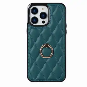 Luxury PU Leather 360 Degree Rotating Finger Metal Ring Kickstand Holder Shockproof Phone Case For iPhone 14 13 12 11 Pro Max