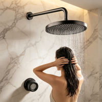 Ensemble de douche murale à effet pluie encastré pour baignoire, en cuivre brossé gris anthracite, avec bouton en cristal, mitigeur monocommande, douche de plafond moderne