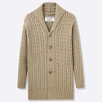Cardigan long en tricot pour homme, style Old Money, col châle boutonné, coupe décontractée, automne-hiver, avec logo personnalisé OEM