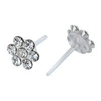 Pendientes de resina con flor de diamantes de imitación, 3-7mm, tono plateado, pétalos de cristal, pequeños, de varios tamaños, para mujer, joyería al por mayor a granel