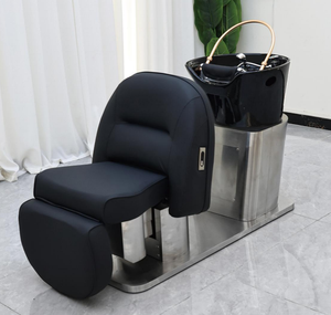 Sillón de Peluquería Moderno con Lavabo de Cerámica y Estructura de Acero Inoxidable para Uso Comercial en Salones de Belleza, con Reposapiés Ajustable y Lavable - Product Image 5