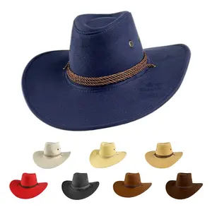 OEM Design donne e uomini a tesa larga cappello da Cowboy occidentale in pelle scamosciata Vintage Custom cappelli da Cowboy