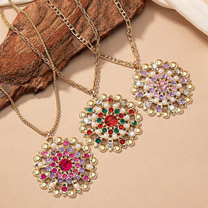 LJC-192复古长款女式派对脖子饰品水晶水钻钻石合金花朵吊坠项链 - Product Image 2