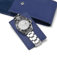 Sac de rangement de luxe en cuir bleu foncé pour montres, carré, portable, gain de place, organisateur de montres à quartz et bracelets, cadeau d'anniversaire