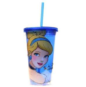 공주 플라스틱 차가운 컵 뚜껑과 짚, 16 온스