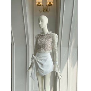 Coshe Luxury Women's Short <b>Tops</b> Dress 2025 Modern Style Knee-Length Silk Lace Decoration One Set Best Choice SM L Size Made - Product Image 4