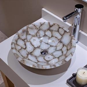 อ่างล้างหน้าทรงกลมทำจากหินอาเกตสีขาวคุณภาพดี ดีไซน์ล่าสุด ผลิตด้วยมือ สำหรับใช้ในบ้าน - Product Image 3