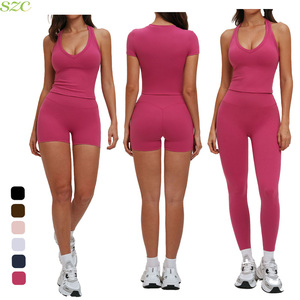Conjunto Deportivo de 2 Piezas para Mujer, con Logotipo Personalizado, Transpirable, para Yoga, Gimnasio, Correr, Cintura Alta, Shorts Sin Costuras, Leggings Levanta Glúteos, Fitness - Product Image 3