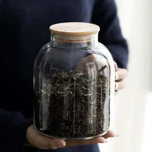 Pot de <span class=keywords><strong>terrarium</strong></span> en verre de forme ronde fait main avec couvercle en bambou pour le stockage du thé - Product Image 4