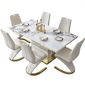 <span class=keywords><strong>Tavolo</strong></span> da Pranzo di Lusso Moderno in Acciaio Inossidabile Dorato <span class=keywords><strong>con</strong></span> Piano in Marmo <span class=keywords><strong>Bianco</strong></span>, Arredamento per Appartamenti - Product Image 1