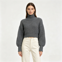 Pull en maille plate à manches longues pour femme Mandy, personnalisable OEM & ODM, pull gris de haute qualité, vente en gros, vêtements semi-cardigan