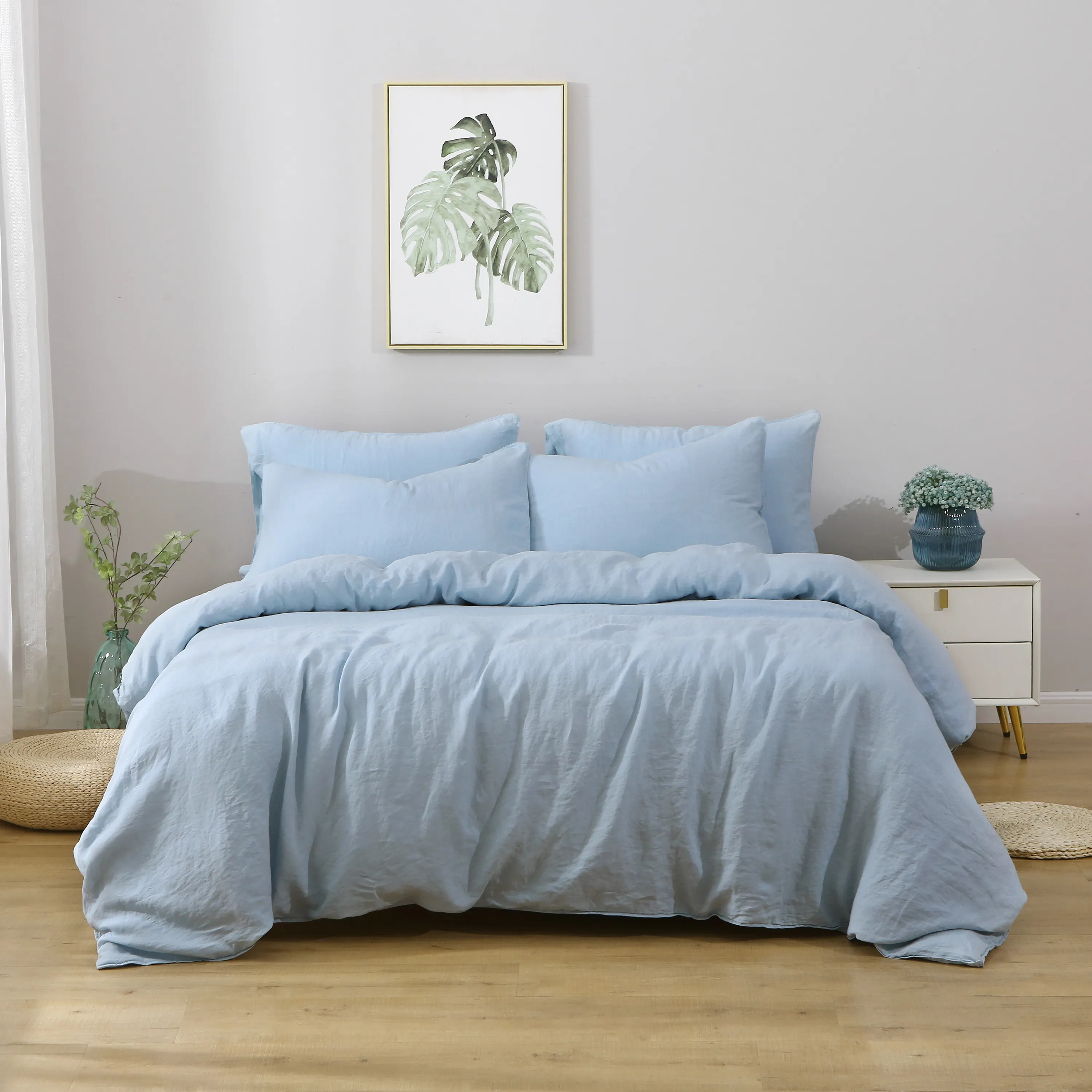 Customized Pure Linen Duvet Cover Set Stone Washed