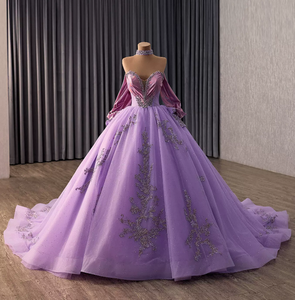 Vestido de Quinceañera Moderno y Soñador Aurtertx ZR9987, Degradado Morado, con Espalda Descubierta, Gargantilla de Perlas, para Fiesta de Quince Años - Product Image 1