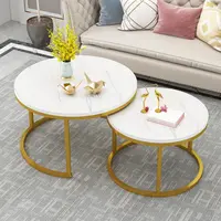 Mesa de té moderna de lujo con patas de Metal, círculo redondo, pequeña, de mármol blanco, mesa lateral de café superior