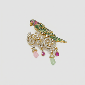 09424CZ Parrot Brooch Bird Brooch <b>Pin</b> Designer CZ Brooch Mehandi Plated Bird CZ Brooch Multi Color Cubic Zirconia Wedding - Product Image 1