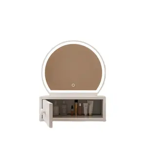 Maquillage cosmétique Miroir de maquillage Led avec lumières Tricolor Light HD Miroir de bureau Argent Rond Miroir en bois Boîte 2pcs 2-7 jours