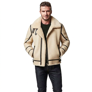 <b>Men</b> Premium Winter <b>Jacket</b> Shearling <b>Fur</b> Collar Warm Casual Outerwear Long Sleeve Zip Front Custom Made - Product Image 1